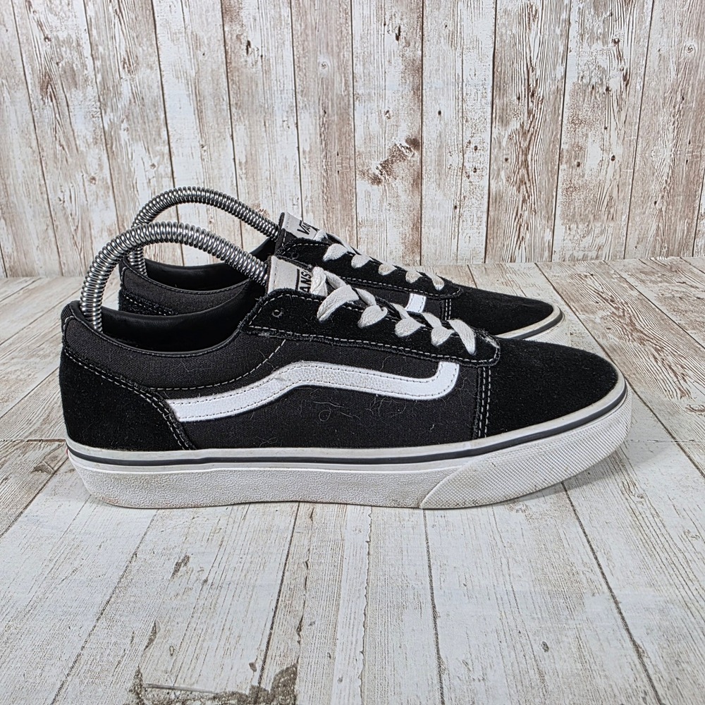 Vans Ward Low Top Sneakers Black White Suede‎ Canvas Skate Womens 7.5 Youth 6